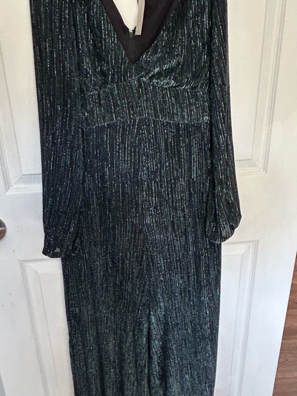 Francesca's Collections Shimmery Dark Teal V-Neck Long Sleeve Maxi Dress